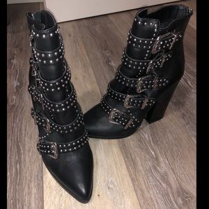 Steve Madden Comet Black Leather Buckle Booties